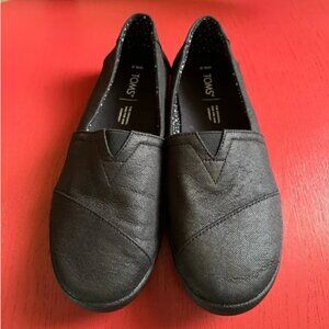 Toms Avalon Black Coated Canvas Flat